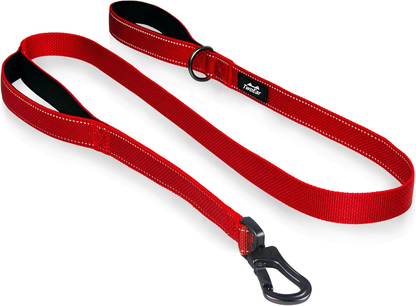 4FT 1IN Strong Red Dog Leash with 2 Padded Handles, Traffic Handle Extra Control, Comfortable Soft Dual Handle, Auto Lock Hook, Reflective Walking Lead for Small Medium and Large Dogs